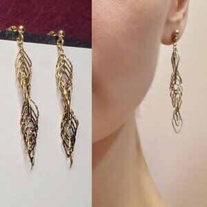Sterling Silver Gold Spiral Twist Earrings 2.25 inches Long